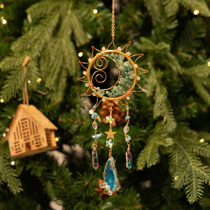 Wholesale Handmade Dongling Stone Smile Moon Sun Catcher Wind Chime Garden Decoration