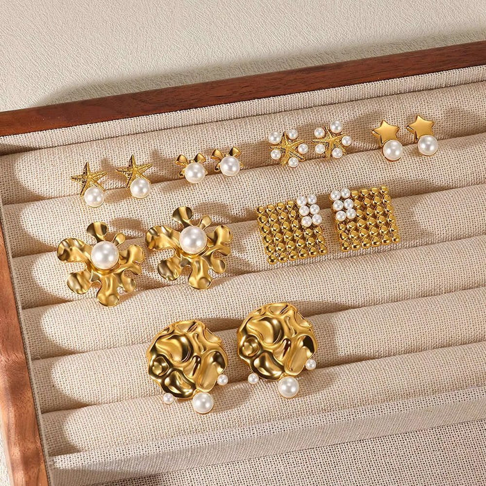 Wholesale Mini Cute Stainless Steel Pearl Starfish Earrings Retro Exquisite Earrings