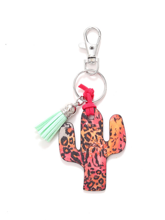 Wholesale Wooden Cactus Leopard Flower Rainbow Sunflower Stripe Print Keychain JDC-KC-YiTian018