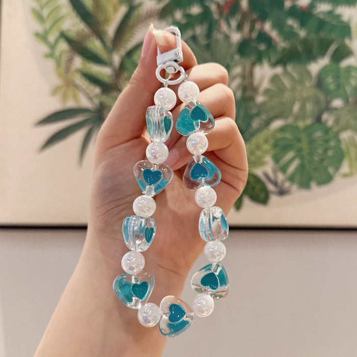 Wholesale Creative Acrylic Beaded Phone Chain, Car Keychain, Love Car Keychain, Peach Heart Keychain Accessories