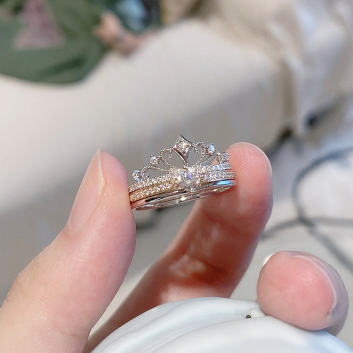 Wholesale Crown Design 2-in-1 Adjustable Ring Set Copper Electroplated Fashion Jewelry Resale