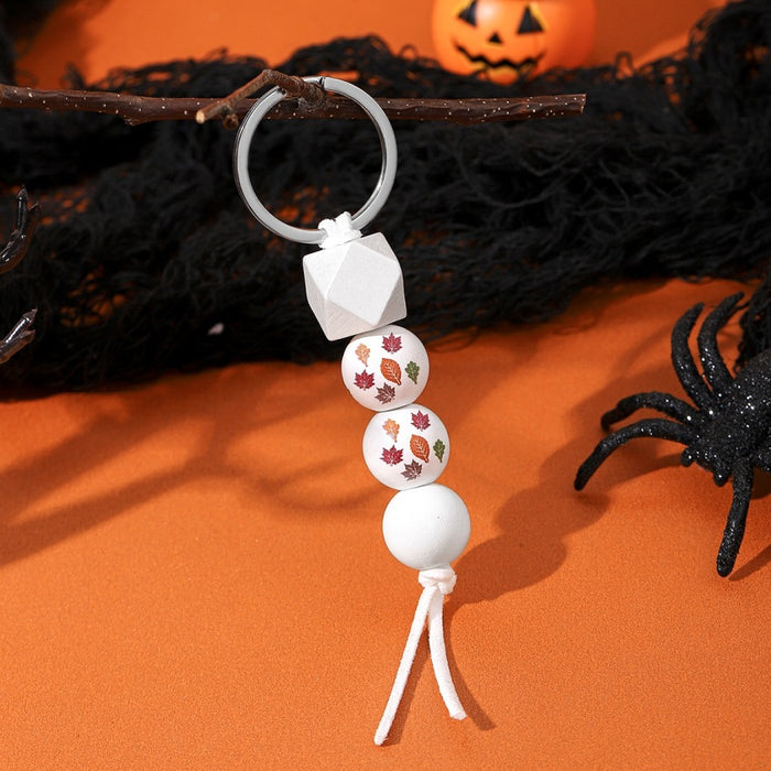 Wholesale Halloween Pumpkin Car Bat Wooden Beaded Keychain JDC-KC-RongRui027