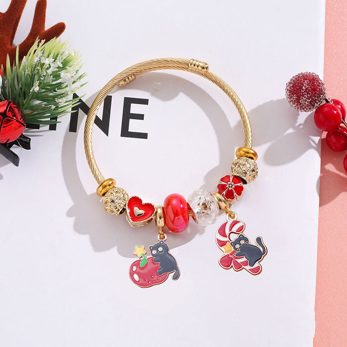 Wholesale Christmas Black Cat Pendant Stainless Steel Bracelet Women Fashion Accessory MOQ≥2