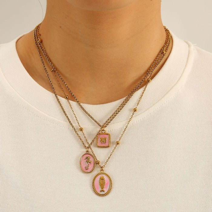 Wholesale Fashionable stainless steel ocean style necklace paired with pendant color preservation electroplating