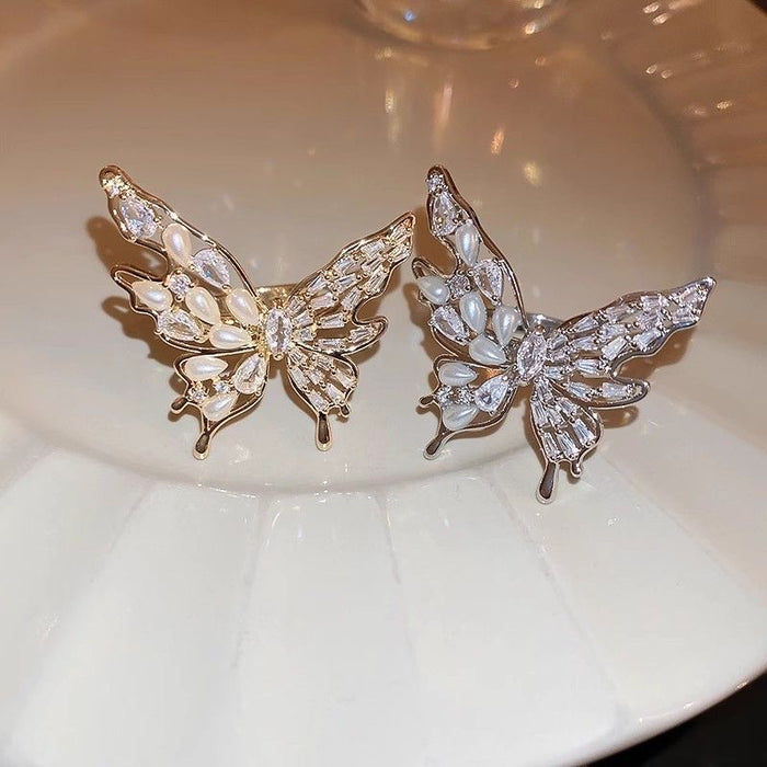 Wholesale Light luxury zircon butterfly pearl open ring with high-end temperament, index finger ring, fashionable and versatile ring accessories