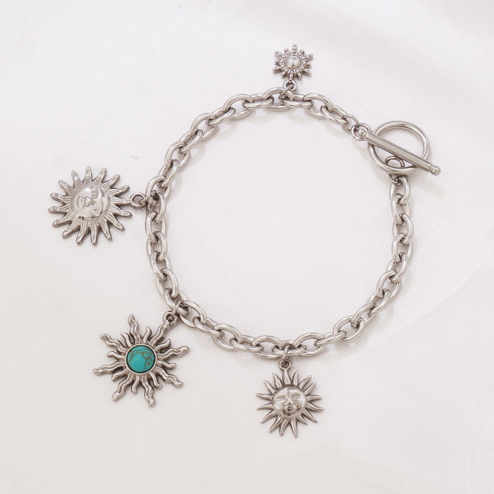 Wholesale Stainless steel sun multi pendant bracelet,  simple turquoise sun bracelet