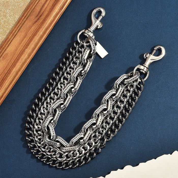 Wholesale Trendy Gold Tone Triple Row Metal Bag Chain With Retro Cross And Crown Motifs Fashion Accessory