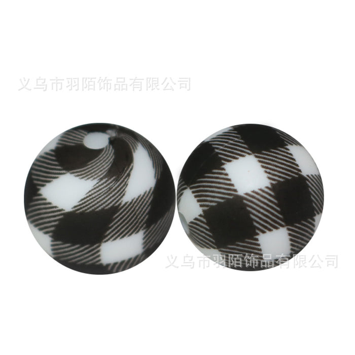 Wholesale 20pcs15mm Colorful Plaid Printed Beads JDC-BDS-HongZhou008