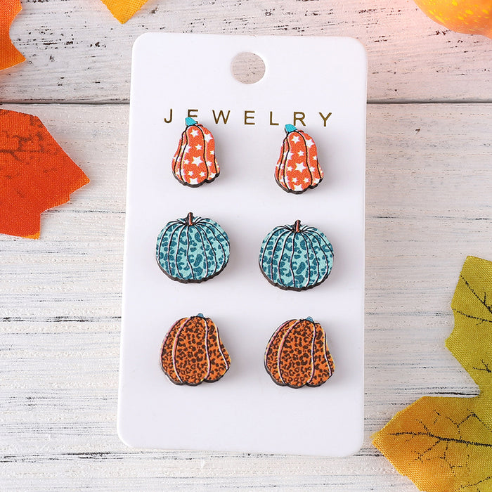 Wholesale Thanksgiving Leopard Plaid Star Pumpkin Earring Set Wooden Earrings Earrings Gift