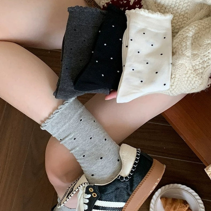Wholesale Socks, mid tube socks, sweat absorbing pile socks, versatile polka dot cotton mid tube socks