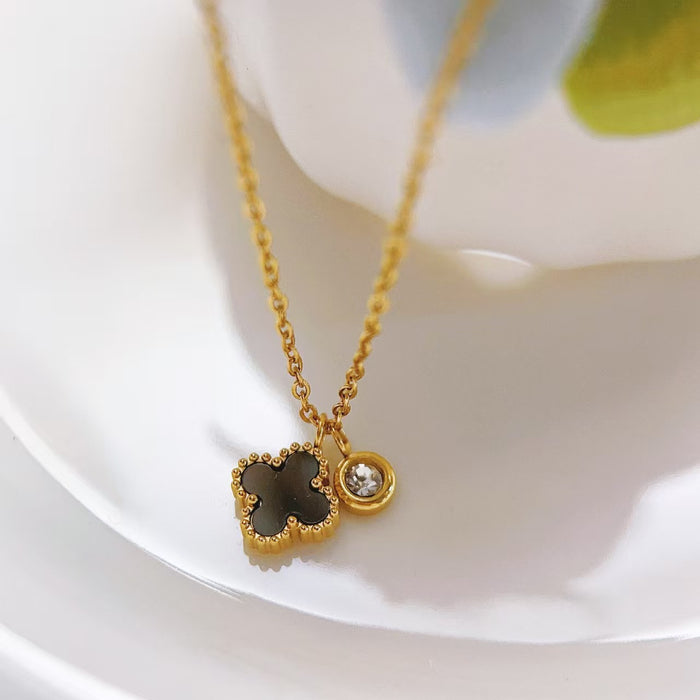 Wholesale Titanium Steel Mini Four-Leaf Clover Necklace