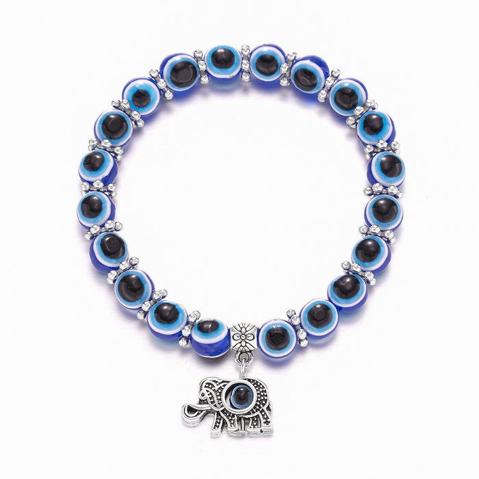 Wholesale Men's Devil's Eye Bracelet Butterfly Elephant Animal Pendant Resin Blue Eye Beads Palm Bracelet