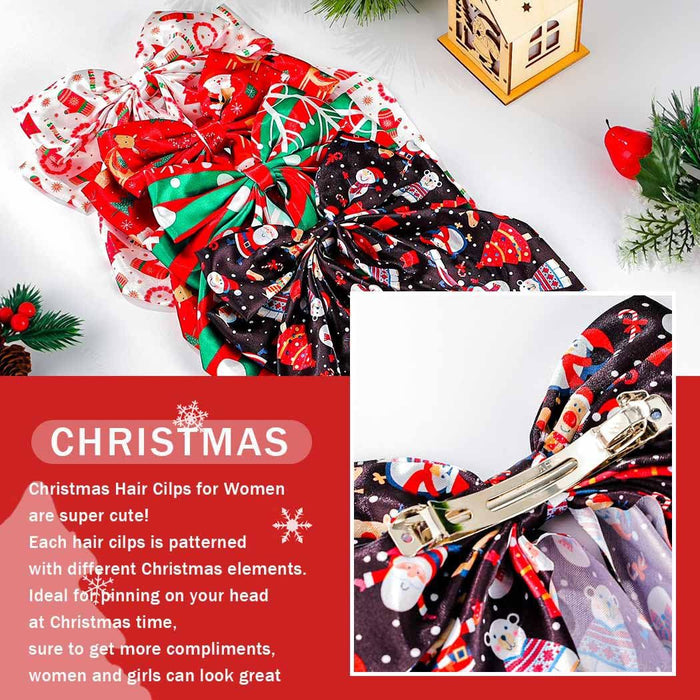 Wholesale Colorful snowflake and elk print bow spring clip crutch glove pattern hairpin Christmas headdress