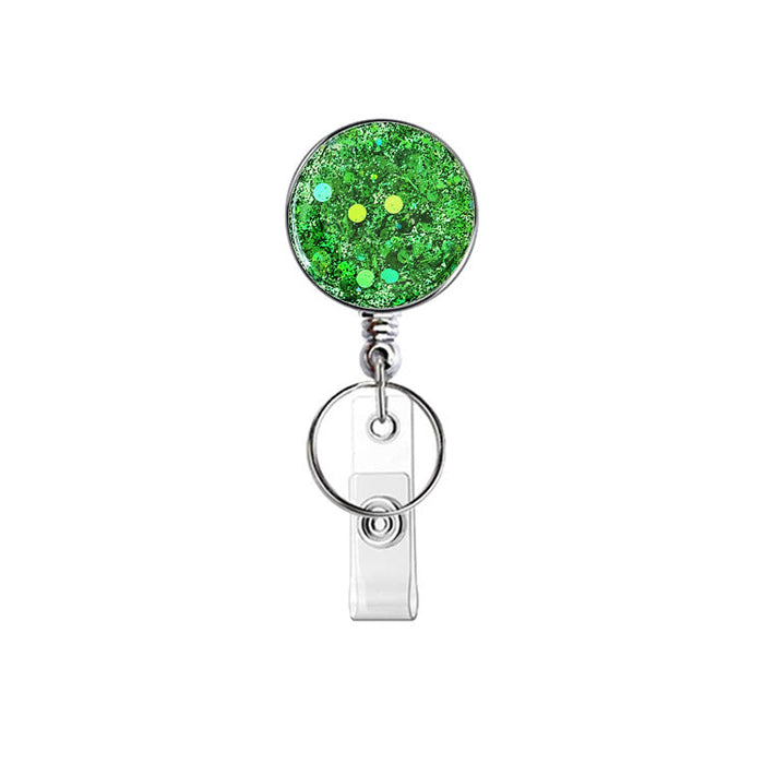 Wholesale UV Electroplated Resin Glitter Sequins Epoxy Badge Reel Retractable Keychain JDC-KC-QiDing013