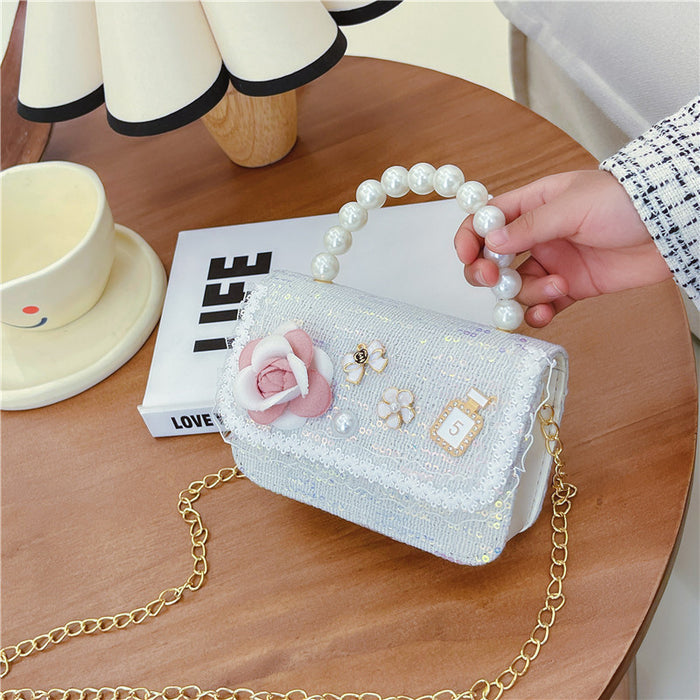 Wholesale Children's Bag Chain Bag Pearl Accessories Hand Bag  Children's Cute Little Flower Shoulder Bag Girl