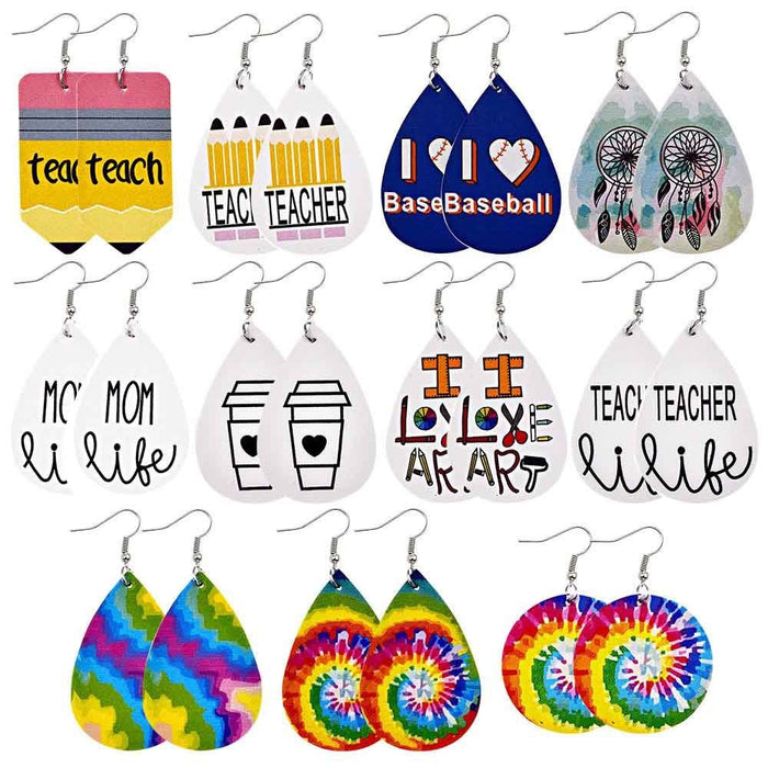 Wholesale Earrings Leather Tie Dye Color Double Sided Printing MOQ≥2 JDC-ES-PuCi002