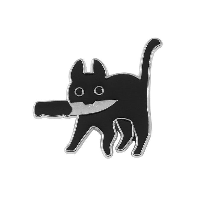 Wholesale Funny Cartoon Cat Duck Enamel Pin Set Knife Wielding Brooch Zinc Alloy Baking Finish Jewelry Accessory For Resale