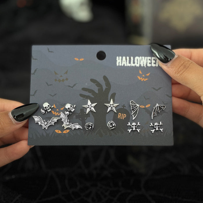 Wholesale Gothic  Skull Bat Earrings For Women Ancient Silver Alloy Punk Jewelry Accessory Party Wear Gift
