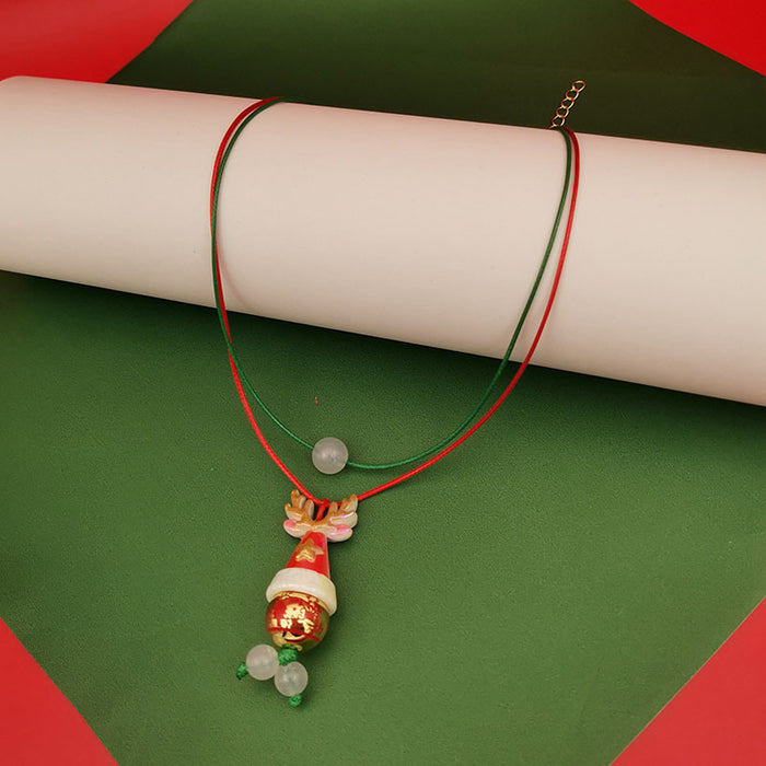 Wholesale Christmas Double Necklace Luminous  Christmas Hat Snowflake Christmas Tree Necklace