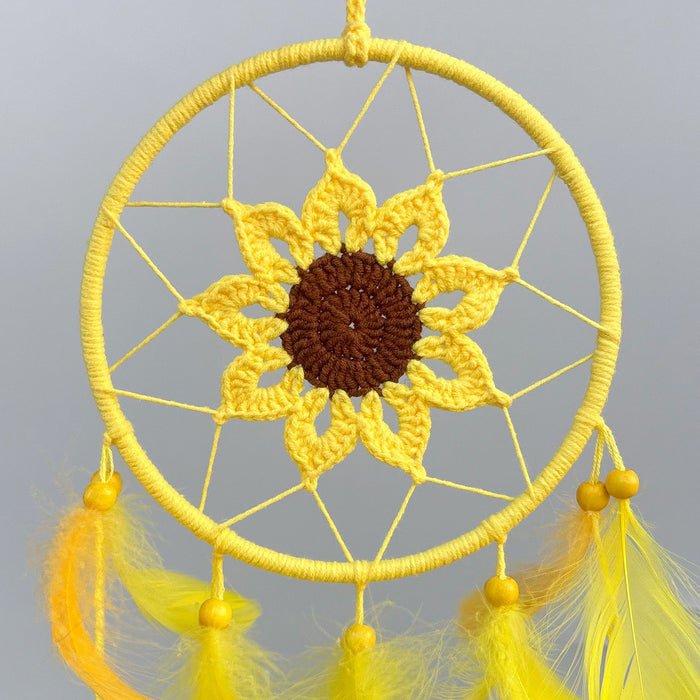 Wholesale Crocheted Sunflower Dream Catcher Baby Mobile Feather Wind Chime Decorative MOQ≥2