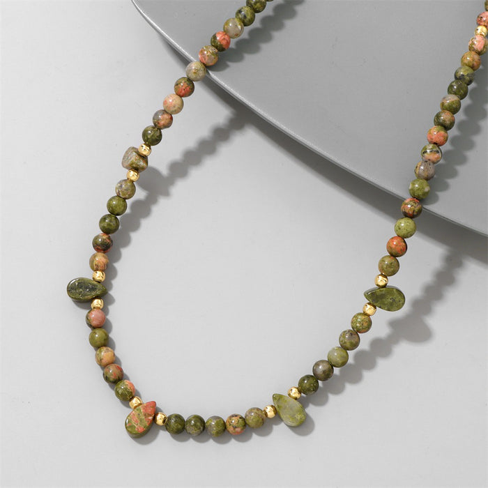 Wholesale 4mm stone round bead clavicle chain necklace with amethyst and turquoise