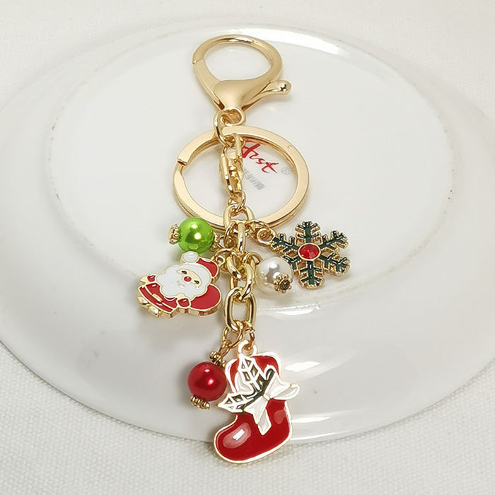 Wholesale Alloy Dripping Oil Christmas Keychain  Snowflake Tree Christmas Stocking Pendant