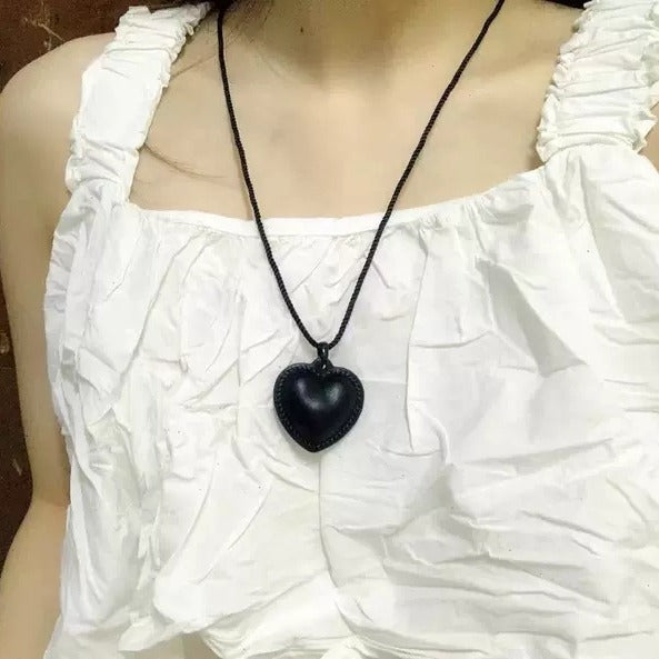 Wholesale Leather Love Necklace Hemp Rope Peach Heart Cool Style All-match Adjustable Cute Spice Girl Heart Necklace