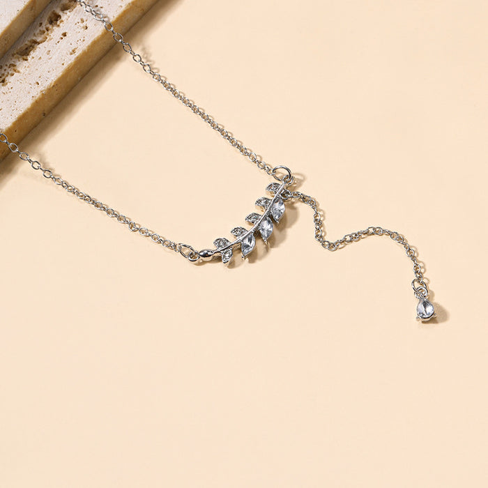 Wholesale Fashion accessories, wheat tassels, adjustable necklace, simple and versatile, leaf pendant, collarbone chain