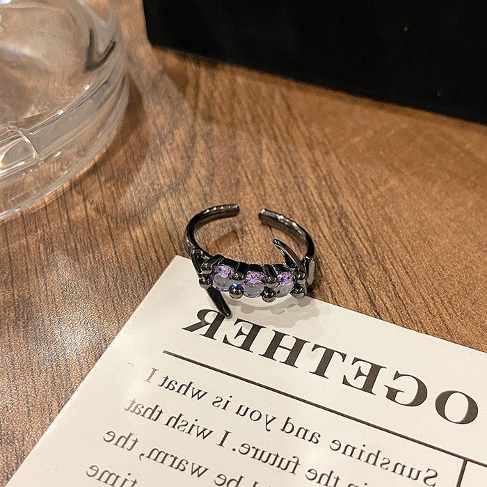 Wholesale Advanced Purple Diamond Series Open Ring Creative, Small and Versatile, Elegant Accessory, Finger Ring