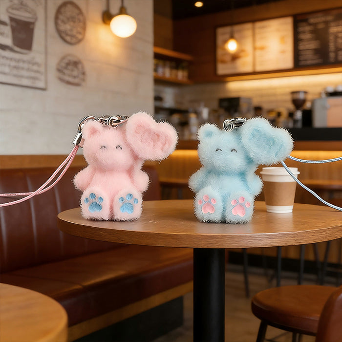 Wholesale Cartoon Flocked Heart-Bear Keychain