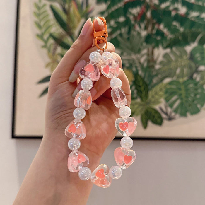 Wholesale Creative Acrylic Beaded Phone Chain, Car Keychain, Love Car Keychain, Peach Heart Keychain Accessories