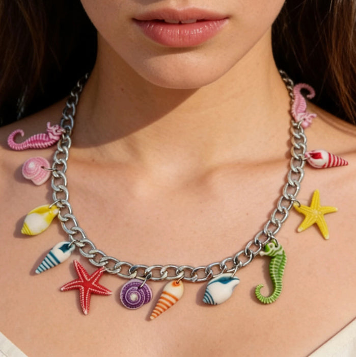 Wholesale Bohemian Ocean Pearl Choker Necklace Seahorse Starfish Fashion Jewelry Accessory Gift MOQ≥5