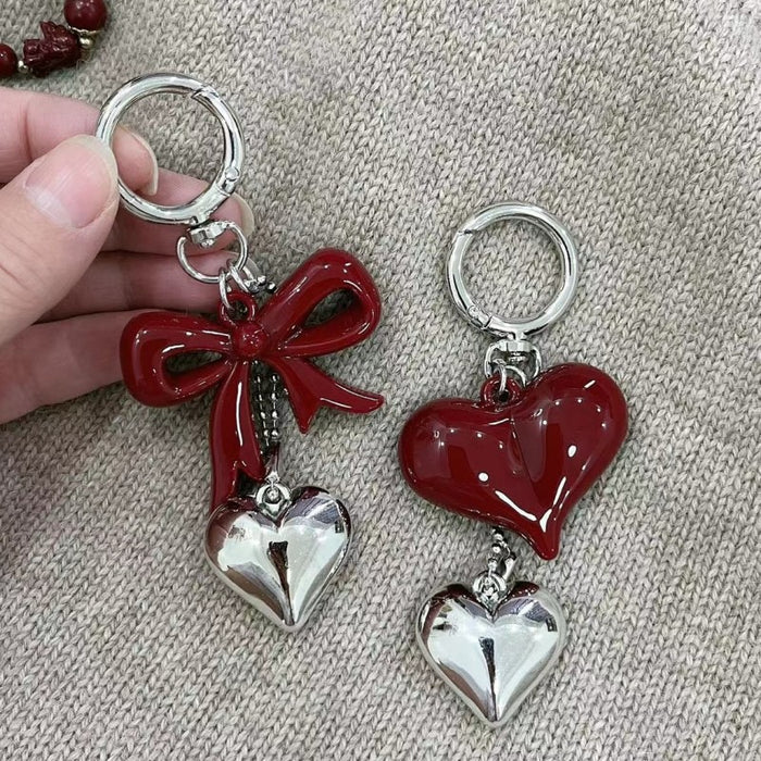 Wholesale Deep red bow heart 3D keychain