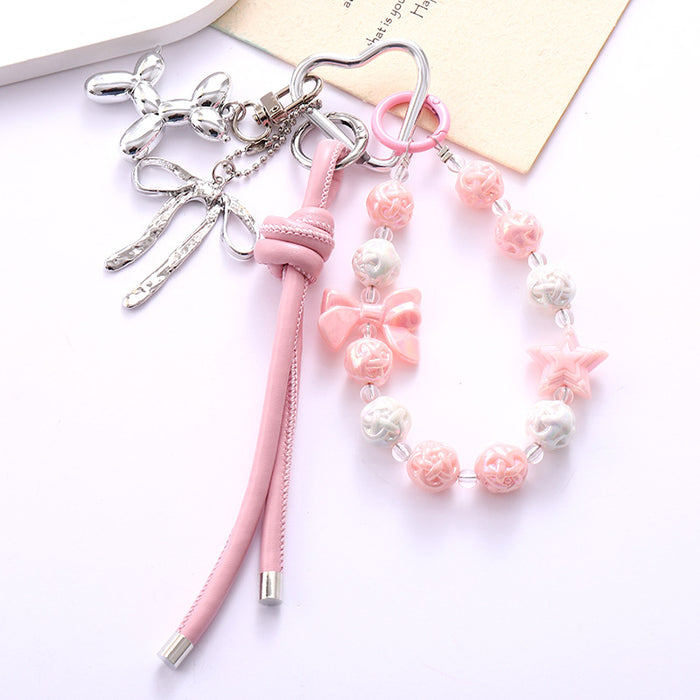 Wholesale Leather bow heart pendant luggage keychain lanyard accessories single buckle tassel pendant accessories
