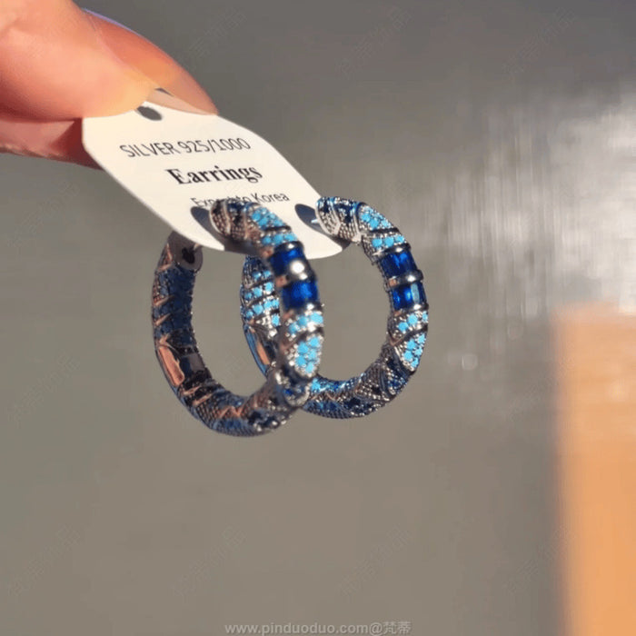 Wholesale Women's Bohemian Style Blue Enamel Earrings