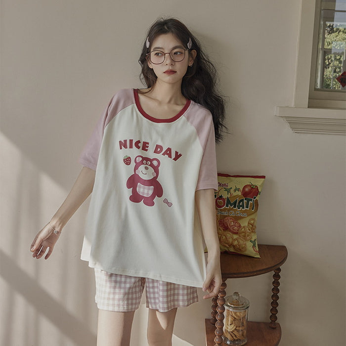 Wholesale Cotton pajamas, short sleeved shorts, cartoon casual, comfortable, cool, and can be worn as cute home clothes