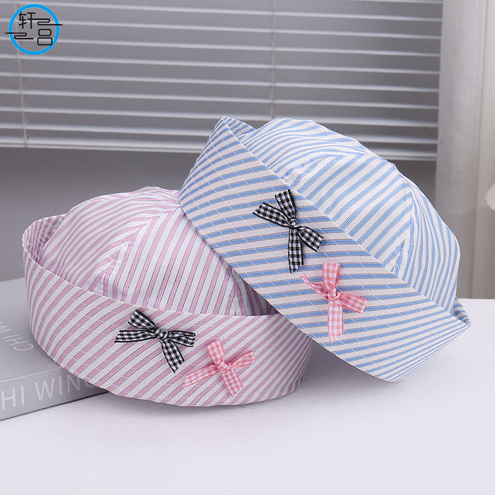 Wholesale Striped bow sailor hat is lightweight, breathable, niche, and comfortable with flip over eaves