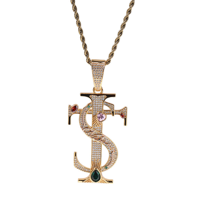 Wholesale Cross Pendant Necklace Men's Trendy Versatile Copper Inlaid Zircon Accessories