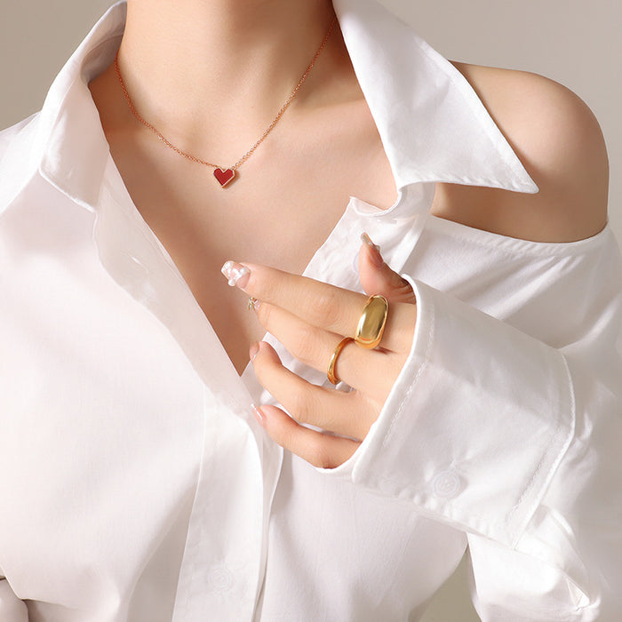Wholesale Gold plated peach heart versatile titanium steel collarbone high-end women's necklace