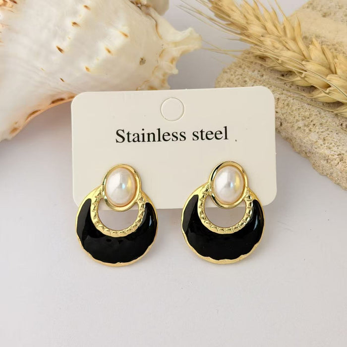 Wholesale Stainless Steel Drip Glaze Fan-Shaped Stud Earrings - Trendy Everyday Jewelry