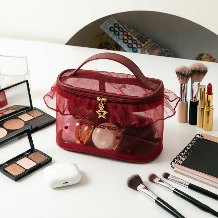 Wholesale 3pcs Ruffled Mesh Cosmetic Makeup Bag