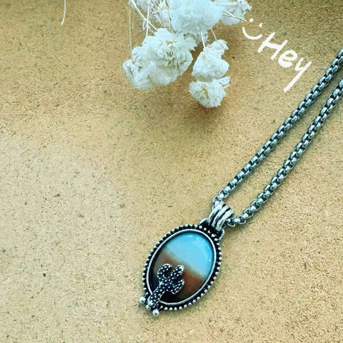 Wholesale Western Wind Sand Cactus Pendant Necklace Elliptical,  Small and Minimally Designed Alloy Jewelry