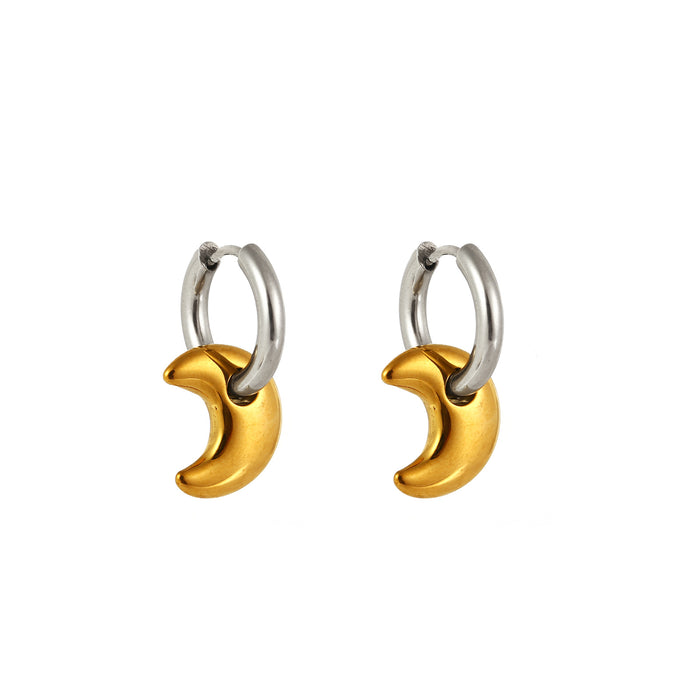 Wholesale Titanium steel star moon earrings, stainless steel ring earrings, gold and silver dual tone earrings