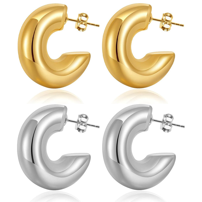 Wholesale Stainless Steel Gold Plated Hoop Earrings Round Open Hollow C-Shaped