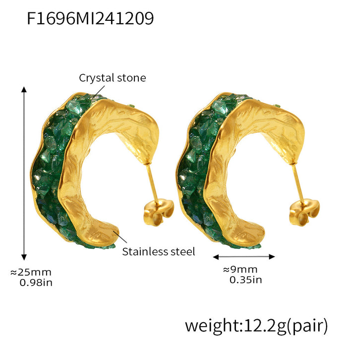 Wholesale Crystal Stone C-Shaped Earrings Luxury Personality Stainless