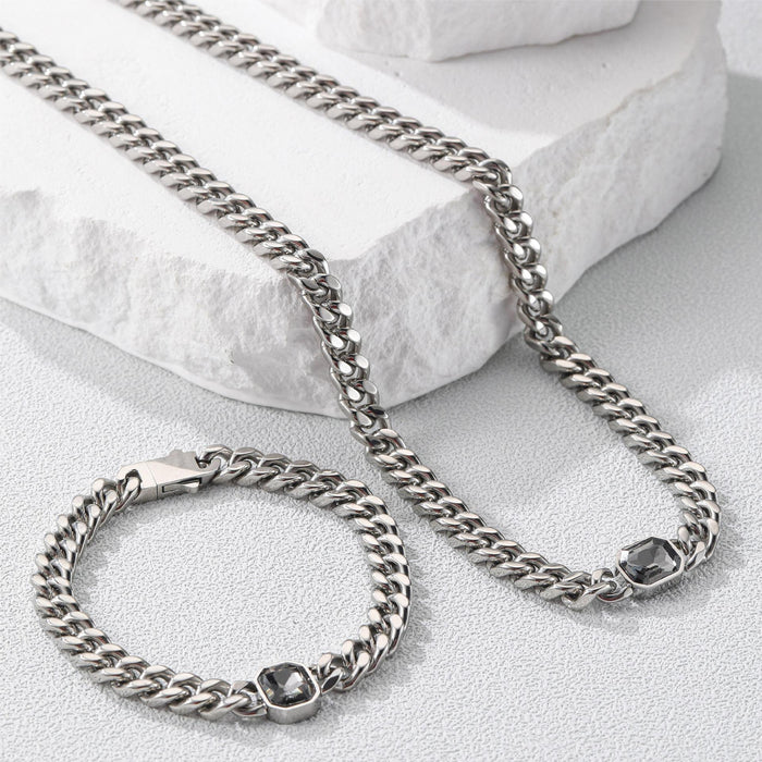 Wholesale Titanium Steel Cuban Gray Diamond Bracelet JDC-BT-CAJB002