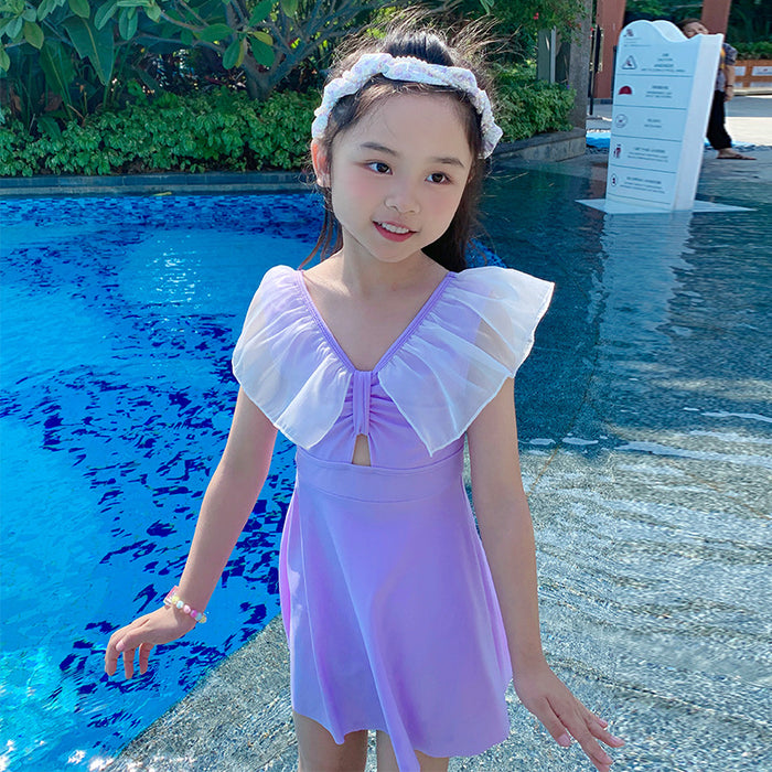 Wholesale Children's swimsuit girls' polyester one-piece cute baby princess dress small fresh hot spring swimsuit
