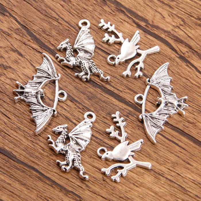 Wholesale Trendy 3 Styles Diecast Alloy Animal Pendant Charms Dinosaur Bird Bat Electroplated DIY Jewelry Making Bag Charm Car Key Accessory Gift