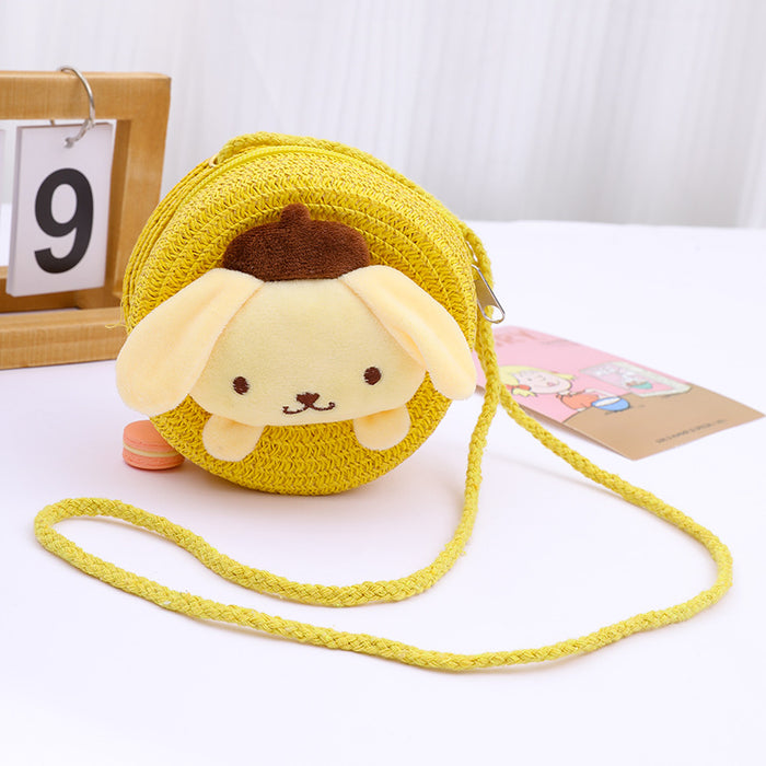 Wholesale Children's Straw Bag Cute Cartoon Big Ears Dog Children's Coin Purse Crossbody Small Bag Woven