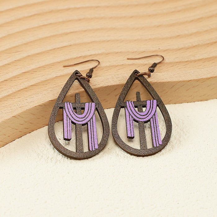 Wholesale Easter Retro Old Rabbit Hollow Cross Bow Women' s Acrylic Wooden Earrings